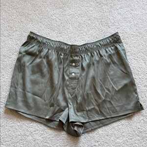 Olive green satin boxer shorts